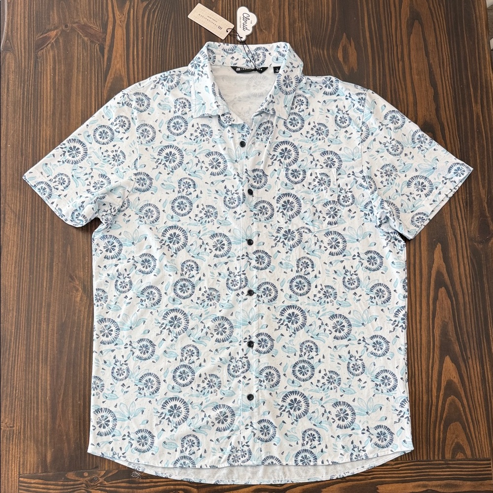 NWT Travis Mathew Men's Blue Floral Short Sleeve Shirt Polo Large